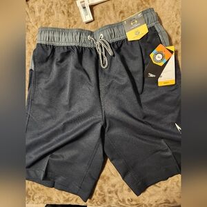 Mens Small Black & Gray Swim Shorts with 1 Back Zip Pocket & 2 Front Pockets